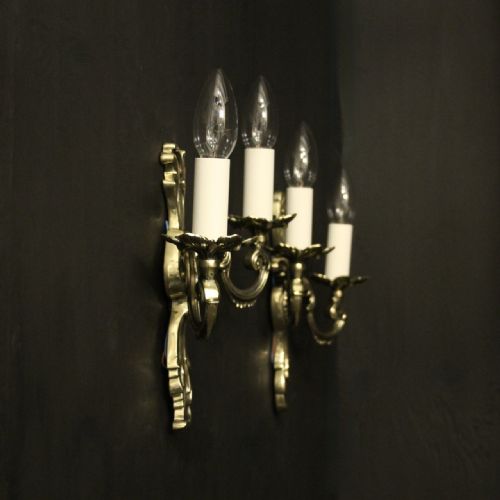 FRENCH PAIR OF REPOLISHED BRASS ANTIQUE WALL LIGHTS - ADDITIONAL PHOTO 9