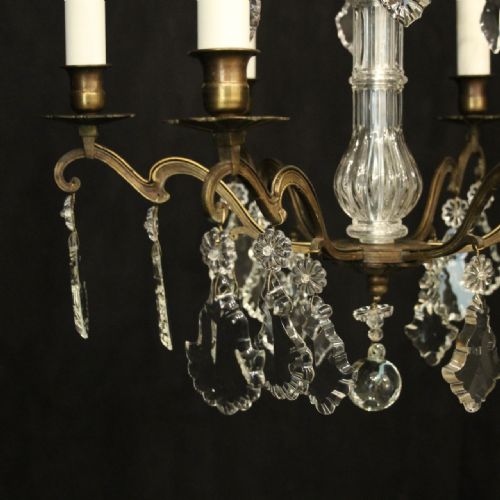 FRENCH BRASS CRYSTAL 6 LIGHT ANTIQUE CHANDELIER - ADDITIONAL PHOTO 2