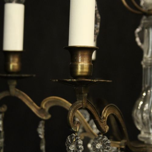FRENCH BRASS CRYSTAL 6 LIGHT ANTIQUE CHANDELIER - ADDITIONAL PHOTO 3
