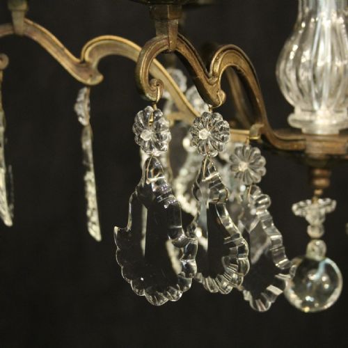 FRENCH BRASS CRYSTAL 6 LIGHT ANTIQUE CHANDELIER - ADDITIONAL PHOTO 5