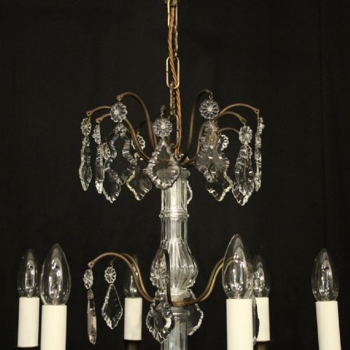 FRENCH BRASS CRYSTAL 6 LIGHT ANTIQUE CHANDELIER - ADDITIONAL PHOTO 6