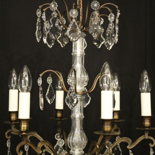 FRENCH BRASS CRYSTAL 6 LIGHT ANTIQUE CHANDELIER - ADDITIONAL PHOTO 8
