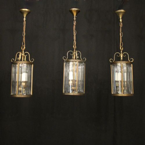 english set of 3 bronze antique hall lanterns - CATEGORY: ANTIQUE LIGHTING - DATED 1920