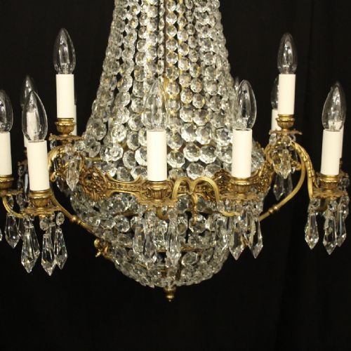 FRENCH GILDED BRONZE CRYSTAL 16 LIGHT TENT ANTIQUE CHANDELIER - ADDITIONAL PHOTO 1