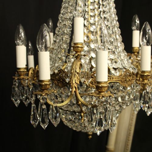 FRENCH GILDED BRONZE CRYSTAL 16 LIGHT TENT ANTIQUE CHANDELIER - ADDITIONAL PHOTO 2
