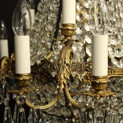 FRENCH GILDED BRONZE CRYSTAL 16 LIGHT TENT ANTIQUE CHANDELIER - ADDITIONAL PHOTO 5