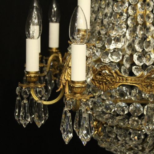 FRENCH GILDED BRONZE CRYSTAL 16 LIGHT TENT ANTIQUE CHANDELIER - ADDITIONAL PHOTO 6
