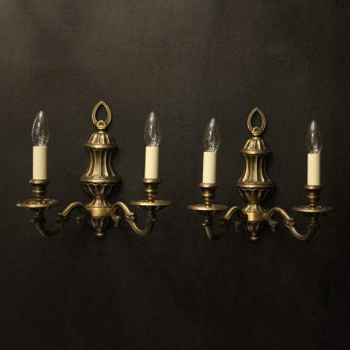 french pair of faded brass twin arm wall lights - CATEGORY: ANTIQUE LIGHTING - DATED 1930