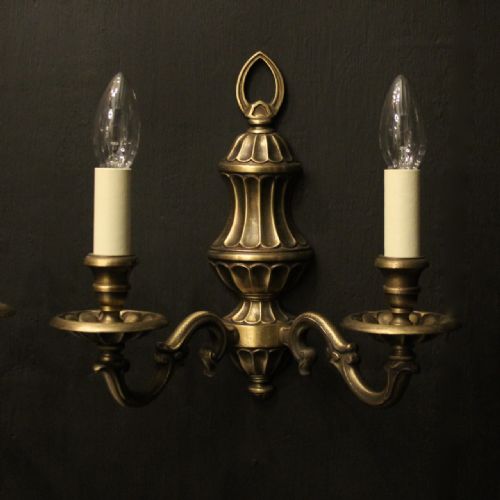 FRENCH PAIR OF FADED BRASS TWIN ARM WALL LIGHTS - ADDITIONAL PHOTO 1