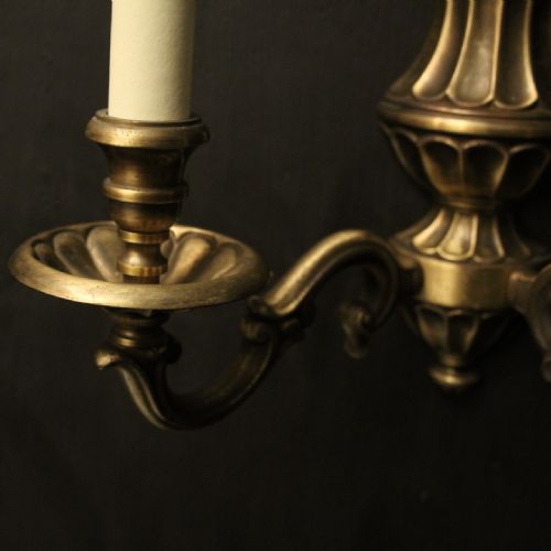 FRENCH PAIR OF FADED BRASS TWIN ARM WALL LIGHTS - ADDITIONAL PHOTO 4