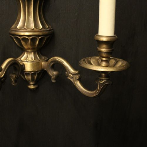 FRENCH PAIR OF FADED BRASS TWIN ARM WALL LIGHTS - ADDITIONAL PHOTO 6