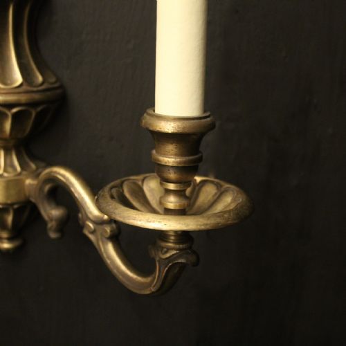 FRENCH PAIR OF FADED BRASS TWIN ARM WALL LIGHTS - ADDITIONAL PHOTO 7