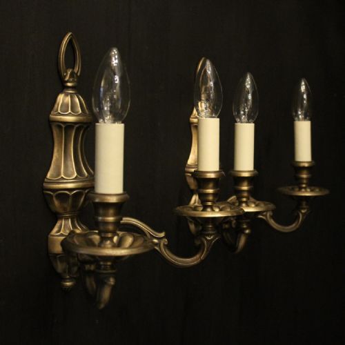 FRENCH PAIR OF FADED BRASS TWIN ARM WALL LIGHTS - ADDITIONAL PHOTO 9