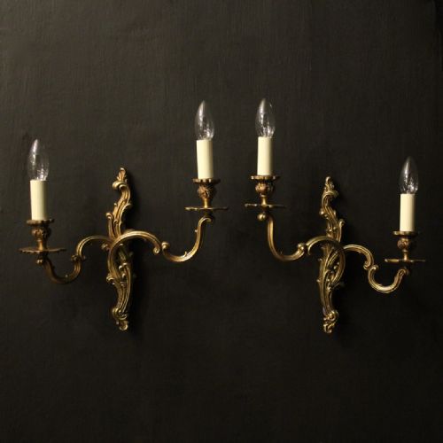 french pair of gilded twin arm wall lights - CATEGORY: ANTIQUE LIGHTING - DATED 1930