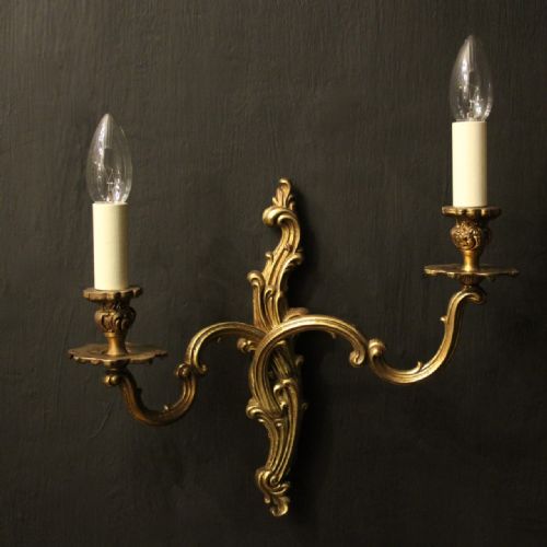 FRENCH PAIR OF GILDED TWIN ARM WALL LIGHTS - ADDITIONAL PHOTO 1