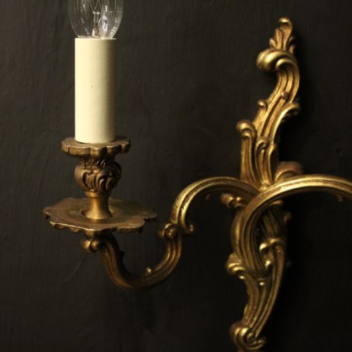 FRENCH PAIR OF GILDED TWIN ARM WALL LIGHTS - ADDITIONAL PHOTO 3