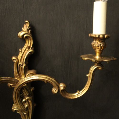 FRENCH PAIR OF GILDED TWIN ARM WALL LIGHTS - ADDITIONAL PHOTO 8
