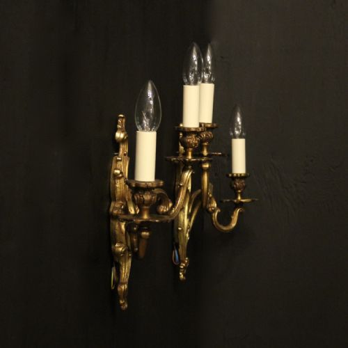 FRENCH PAIR OF GILDED TWIN ARM WALL LIGHTS - ADDITIONAL PHOTO 9