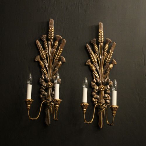 french wheatsheaf gilded twin arm wall lights - CATEGORY: ANTIQUE LIGHTING - DATED 1930