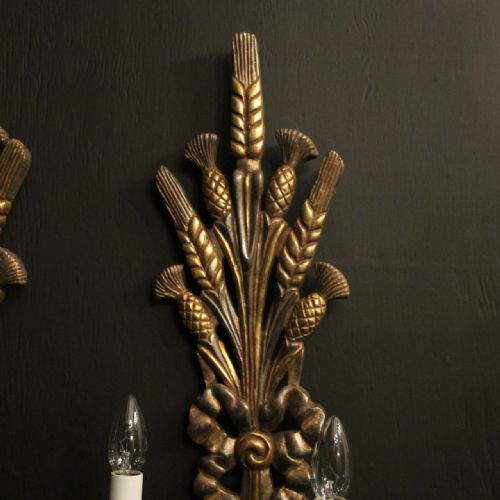 FRENCH WHEATSHEAF GILDED TWIN ARM WALL LIGHTS - ADDITIONAL PHOTO 1