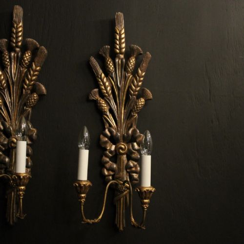 FRENCH WHEATSHEAF GILDED TWIN ARM WALL LIGHTS - ADDITIONAL PHOTO 2