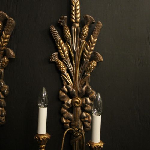 FRENCH WHEATSHEAF GILDED TWIN ARM WALL LIGHTS - ADDITIONAL PHOTO 3