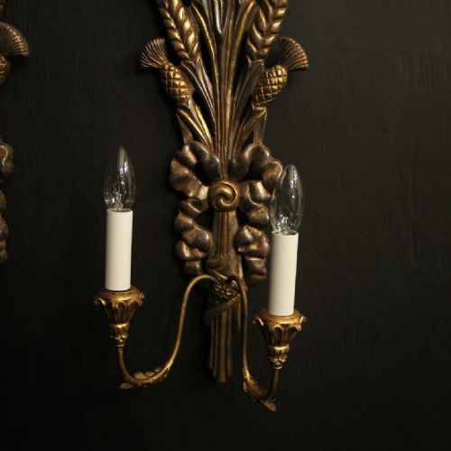 FRENCH WHEATSHEAF GILDED TWIN ARM WALL LIGHTS - ADDITIONAL PHOTO 5