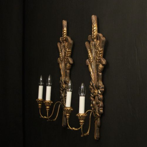 FRENCH WHEATSHEAF GILDED TWIN ARM WALL LIGHTS - ADDITIONAL PHOTO 9