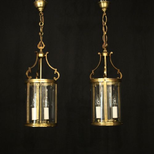 french pair of gilded convex antique hall lanterns - CATEGORY: ANTIQUE LIGHTING - DATED 1920