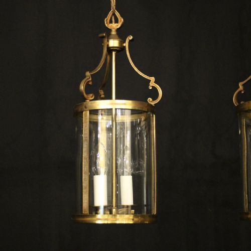 FRENCH PAIR OF GILDED CONVEX ANTIQUE HALL LANTERNS - ADDITIONAL PHOTO 1