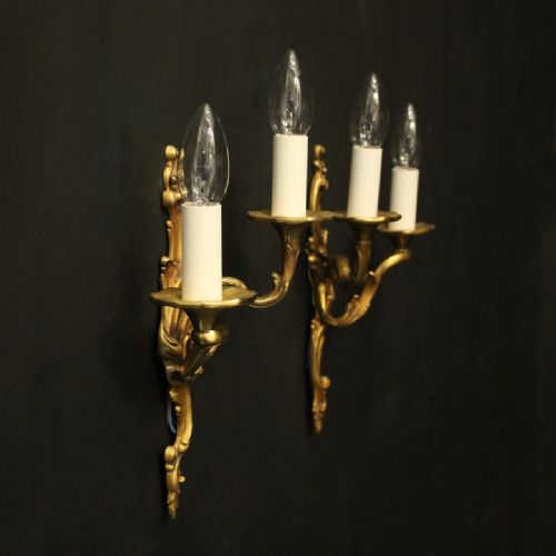 FRENCH PAIR OF GILDED BRONZE ANTIQUE WALL LIGHTS - ADDITIONAL PHOTO 9