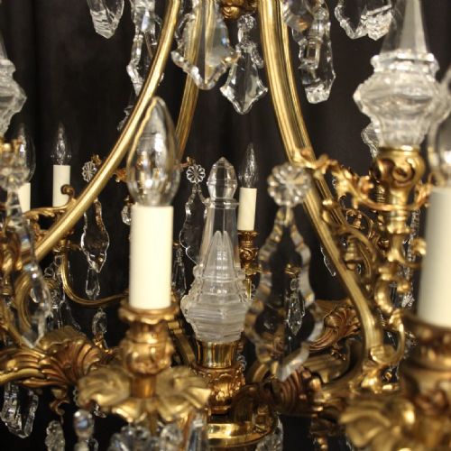 ITALIAN GILDED BRONZE CRYSTAL 12 LIGHT DOUBLE TIERED CHANDELIER - ADDITIONAL PHOTO 1