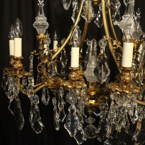 ITALIAN GILDED BRONZE CRYSTAL 12 LIGHT DOUBLE TIERED CHANDELIER - ADDITIONAL PHOTO 2