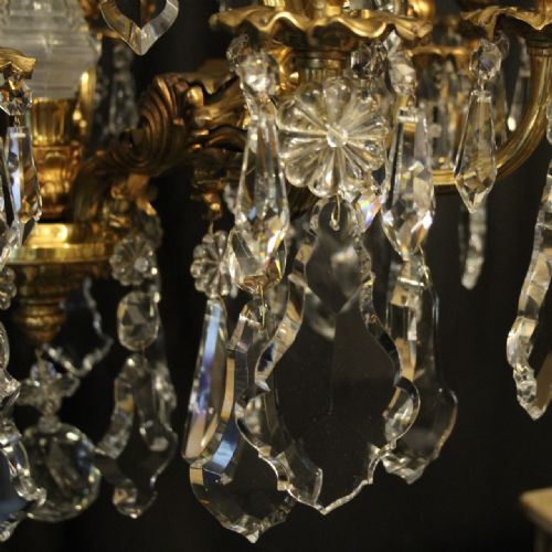 ITALIAN GILDED BRONZE CRYSTAL 12 LIGHT DOUBLE TIERED CHANDELIER - ADDITIONAL PHOTO 3