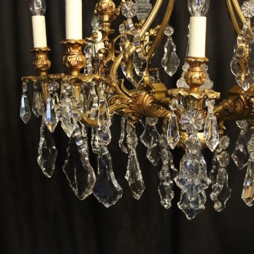 ITALIAN GILDED BRONZE CRYSTAL 12 LIGHT DOUBLE TIERED CHANDELIER - ADDITIONAL PHOTO 4