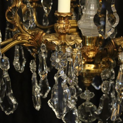 ITALIAN GILDED BRONZE CRYSTAL 12 LIGHT DOUBLE TIERED CHANDELIER - ADDITIONAL PHOTO 5