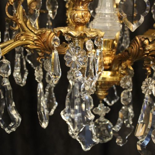 ITALIAN GILDED BRONZE CRYSTAL 12 LIGHT DOUBLE TIERED CHANDELIER - ADDITIONAL PHOTO 6