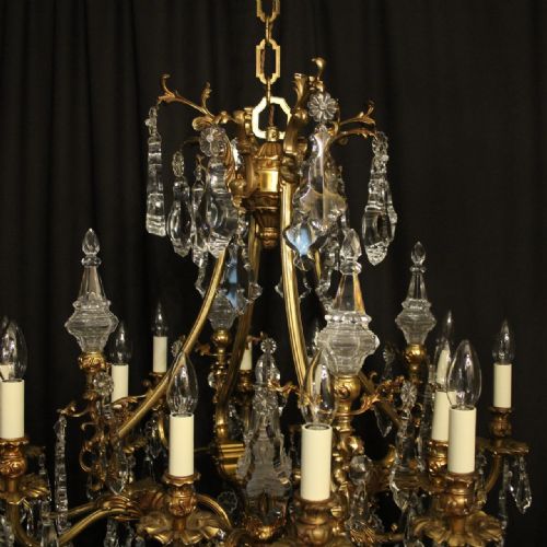 ITALIAN GILDED BRONZE CRYSTAL 12 LIGHT DOUBLE TIERED CHANDELIER - ADDITIONAL PHOTO 7