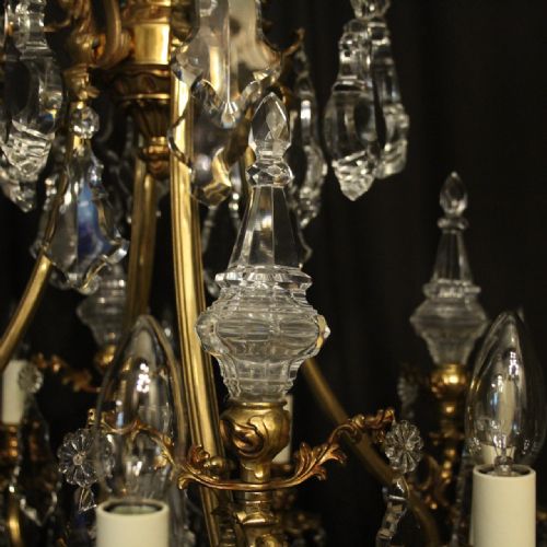 ITALIAN GILDED BRONZE CRYSTAL 12 LIGHT DOUBLE TIERED CHANDELIER - ADDITIONAL PHOTO 8