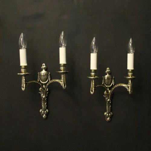 french pair of brass twin arm antique wall lights - CATEGORY: ANTIQUE LIGHTING - DATED 1920