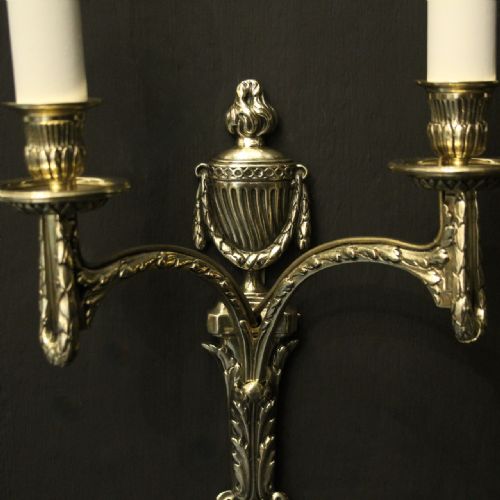 FRENCH PAIR OF BRASS TWIN ARM ANTIQUE WALL LIGHTS - ADDITIONAL PHOTO 5