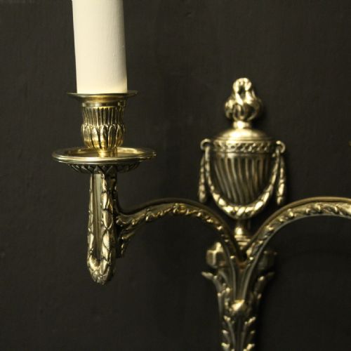 FRENCH PAIR OF BRASS TWIN ARM ANTIQUE WALL LIGHTS - ADDITIONAL PHOTO 6