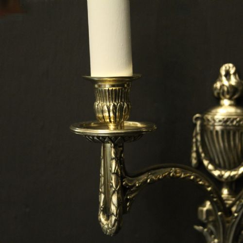 FRENCH PAIR OF BRASS TWIN ARM ANTIQUE WALL LIGHTS - ADDITIONAL PHOTO 7