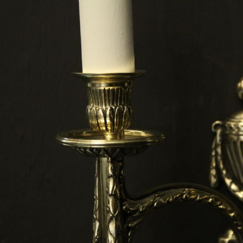 FRENCH PAIR OF BRASS TWIN ARM ANTIQUE WALL LIGHTS - ADDITIONAL PHOTO 8