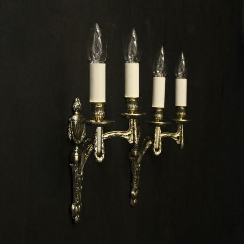FRENCH PAIR OF BRASS TWIN ARM ANTIQUE WALL LIGHTS - ADDITIONAL PHOTO 9