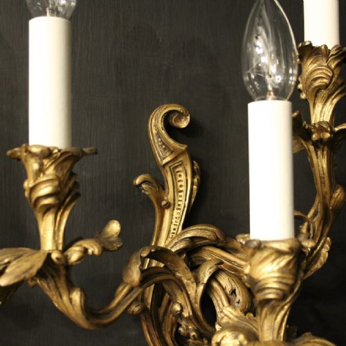 FRENCH GILDED BRONZE TRIPLE ARM ANTIQUE WALL SCONCES - ADDITIONAL PHOTO 6