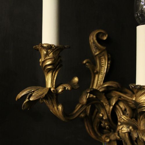 FRENCH GILDED BRONZE TRIPLE ARM ANTIQUE WALL SCONCES - ADDITIONAL PHOTO 8