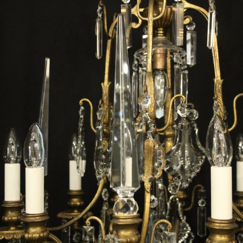 FRENCH GILDED CRYSTAL 9 LIGHT BIRDCAGE ANTIQUE CHANDELIER - ADDITIONAL PHOTO 2
