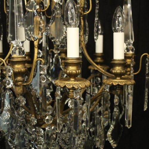 FRENCH GILDED CRYSTAL 9 LIGHT BIRDCAGE ANTIQUE CHANDELIER - ADDITIONAL PHOTO 3