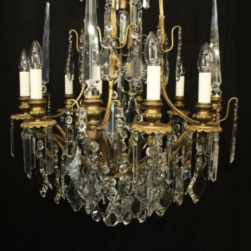 FRENCH GILDED CRYSTAL 9 LIGHT BIRDCAGE ANTIQUE CHANDELIER - ADDITIONAL PHOTO 4